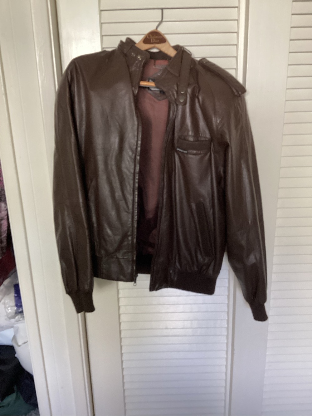 Members Only Dark Brown Leather Bomber Jacket